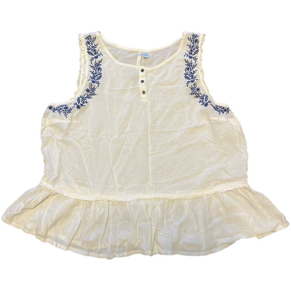 Lauren Conrad White Rayon Boho Embroidered Sleeveless Blouse Sz XL